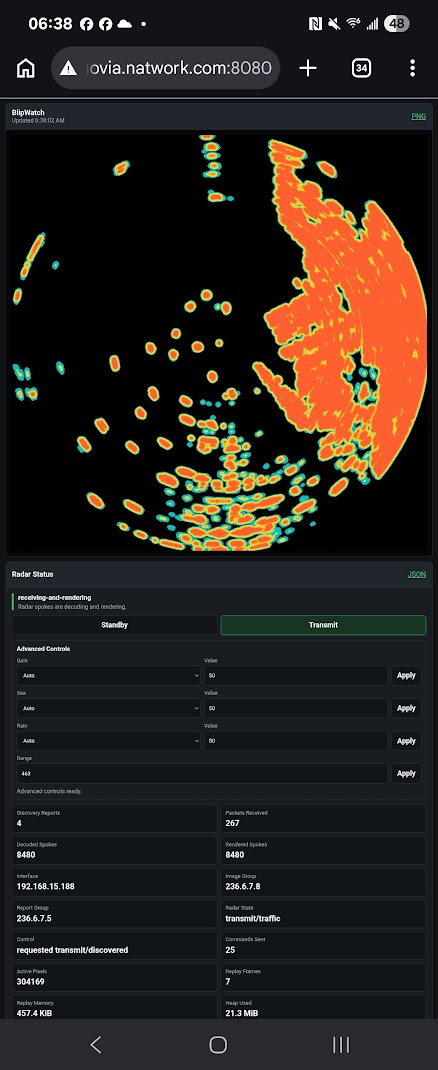 BlipWatch mobile view showing radar image and controls